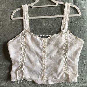 Reformation White Linen Lace-Up Button Landen Top - 8